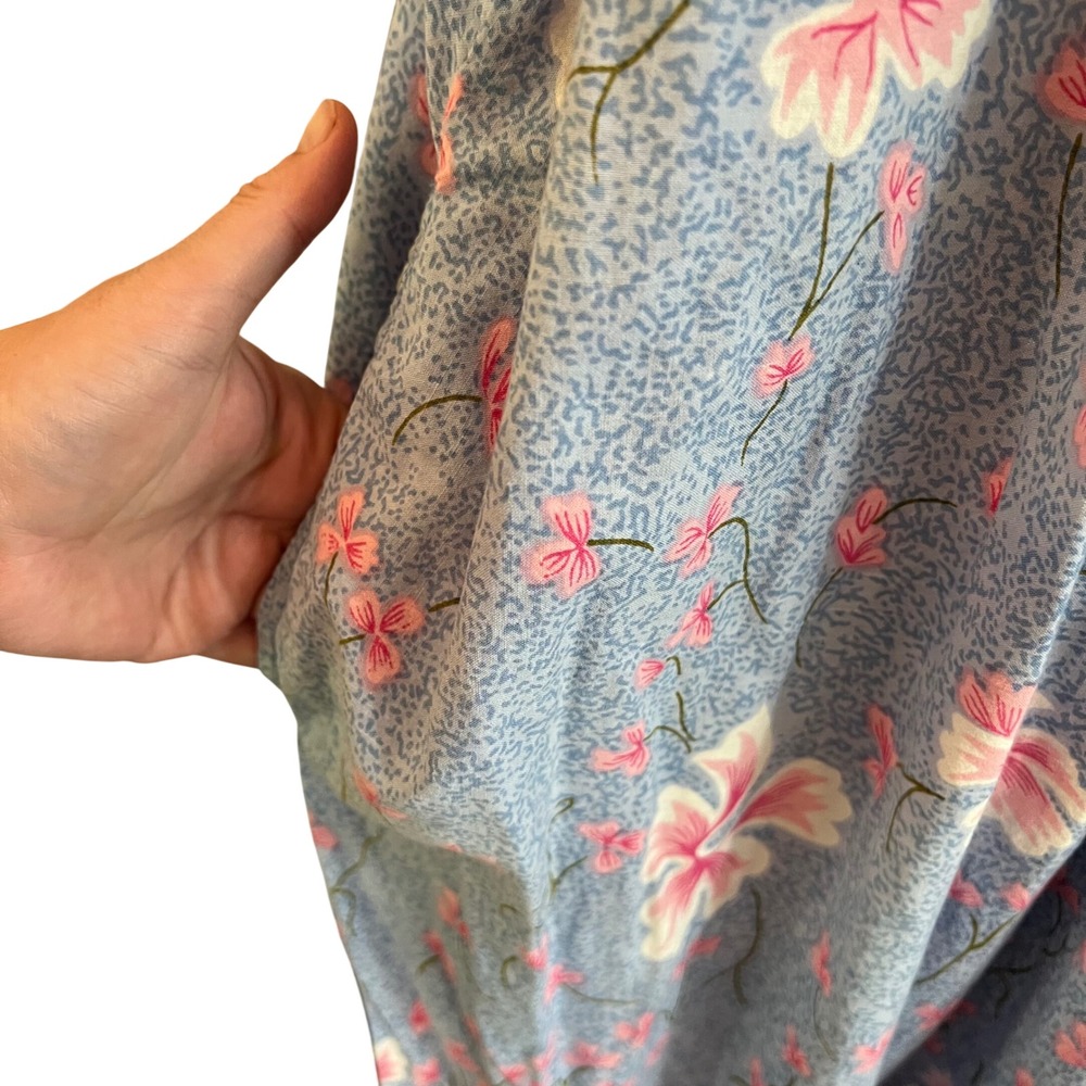 Vintage Hawaiian Floral Muumuu Maxi Dress Blue Pink Hibiscus House Dress XL - Picture 4 of 10